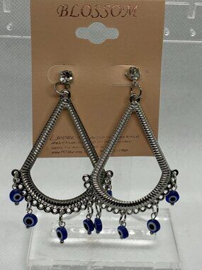 3For$20 Blossom Silver Tine Evil Eye Protection Dangle Boho Earings
